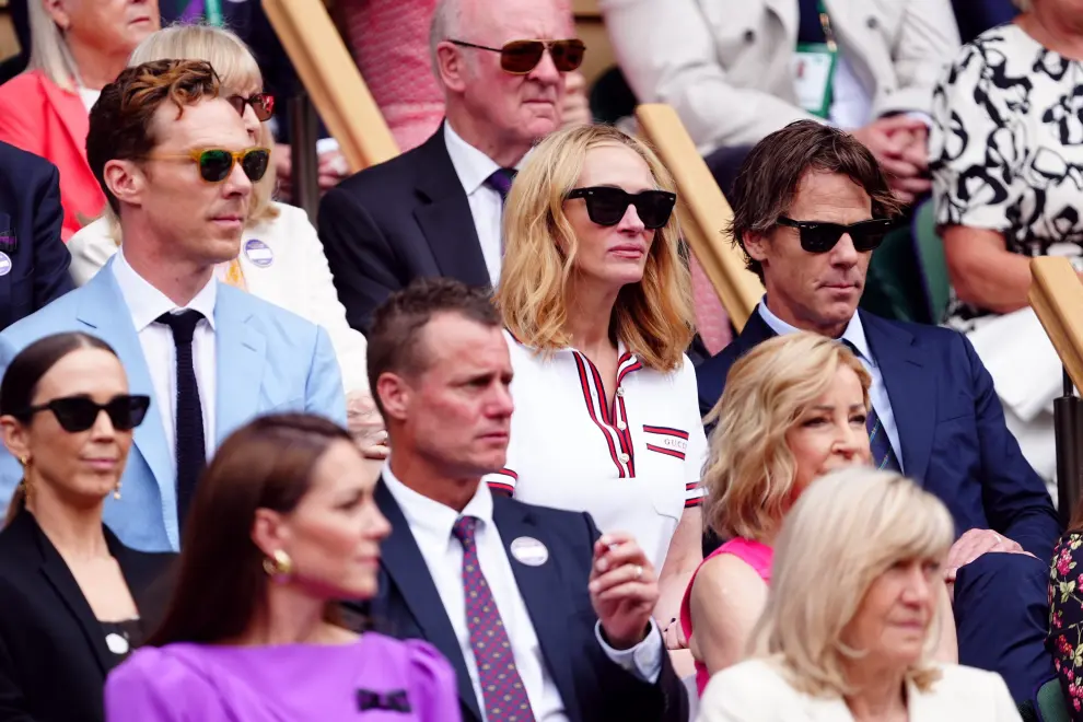 Kate Middleton, en la final de Wimbledon 2024 para ver el partido entre Carlos Alcaraz y Novak Djokovic, en un palco real lleno de famosos