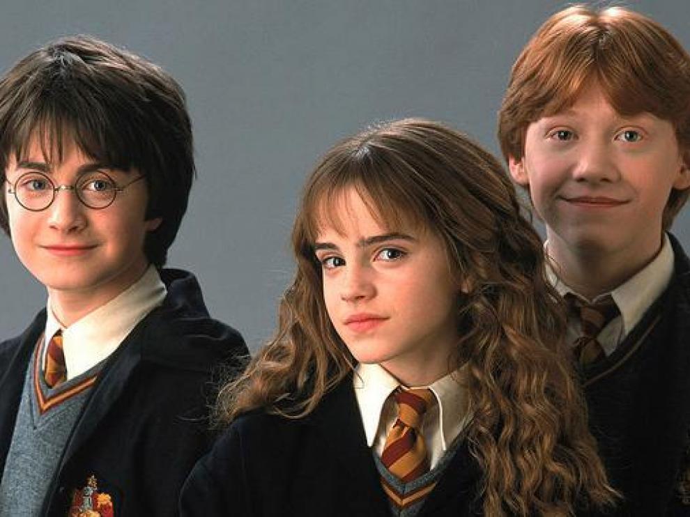 Harry Potter (Daniel Radcliffe), Hermione Granger (Emma Watson) y Ron Weasley (Rupert Grint), protagonistas de la saga.