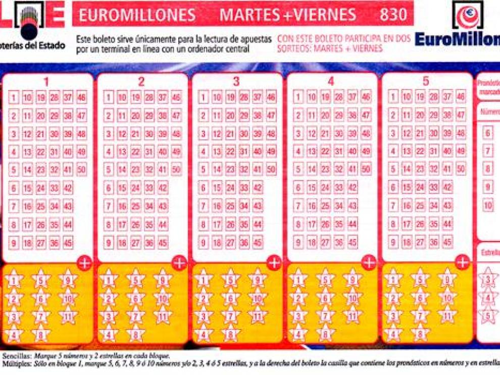 Un boleto de Euromillones.