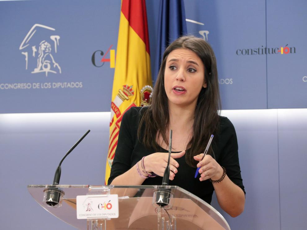 Irene Montero tras la Junta de Portavoces en la cámara baja.