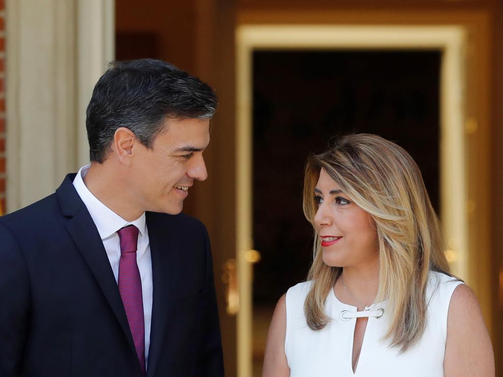 Pedro Sánchez y Susana Díaz, antes de la reunión que han mantenido este lunes.