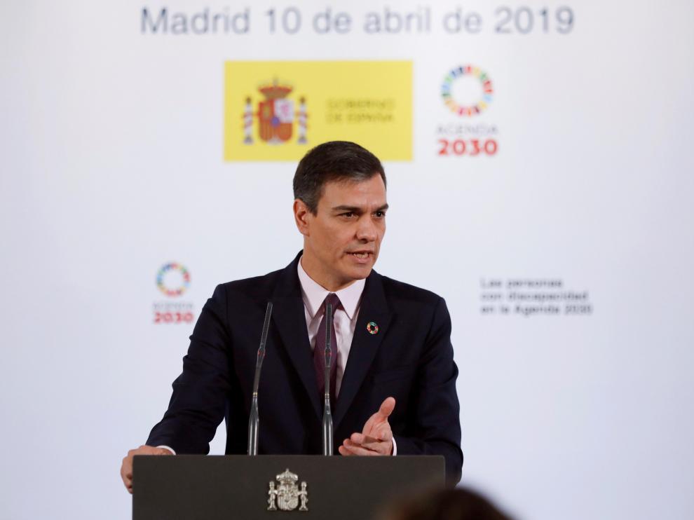 El presidente del Gobierno, Pedro Sánchez, durante la presentación del acto 'Las personas con discapacidad en la Agenda 2030'.