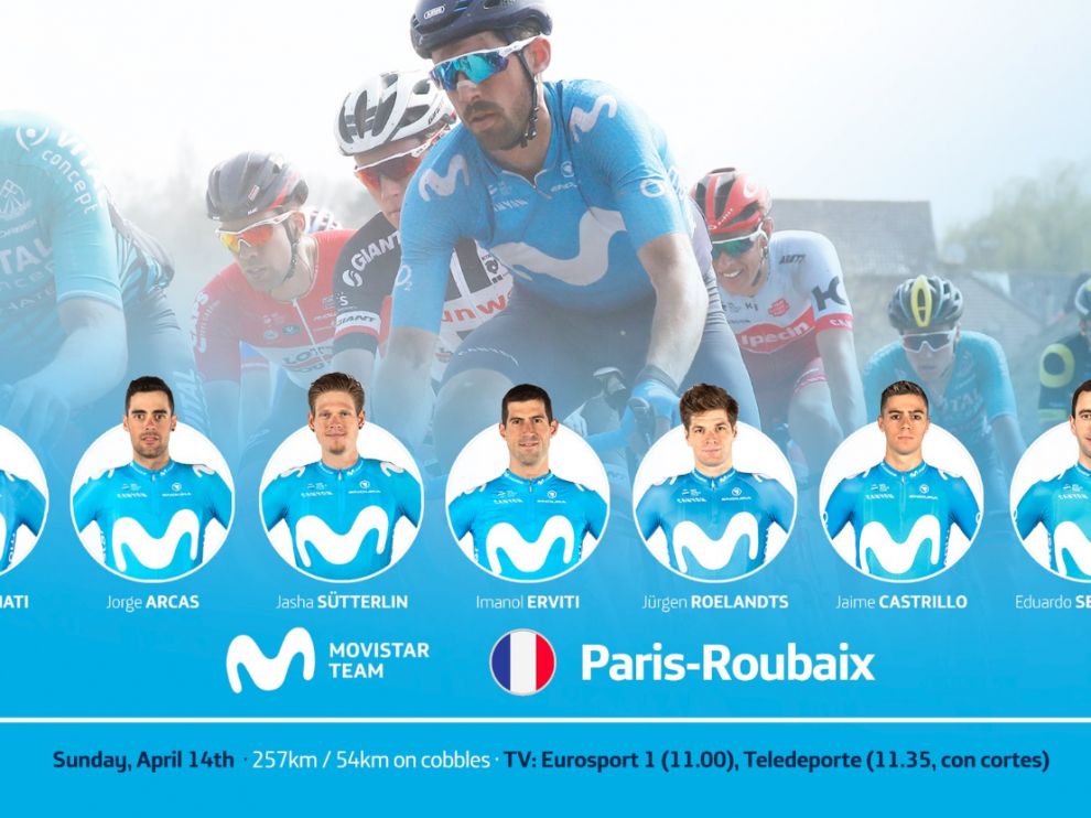 Cartel con el que Movistar Team ha anunciado su '7' para la Roubaix 2019.