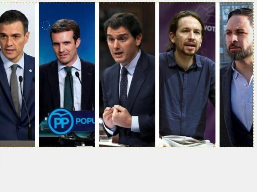 Sánchez, Casado, Rivera, Iglesias y Abascal.