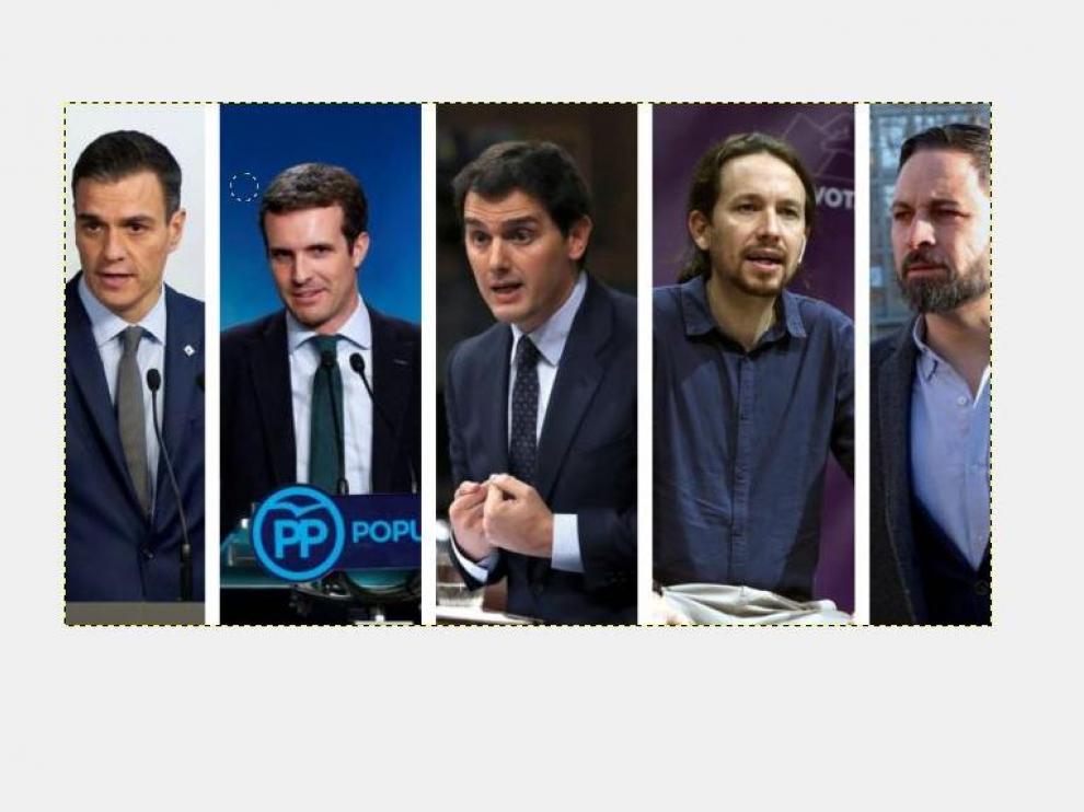 Sánchez, Casado, Rivera, Iglesias y Abascal.