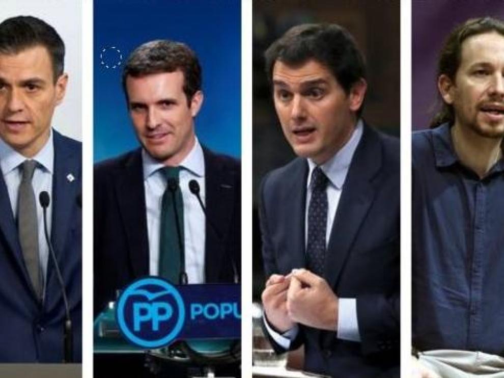 Pedro Sánchez (PSOE), Pablo Casado (PP), Albert Rivera (Cs), Pablo Iglesias (Unidas Podemos)