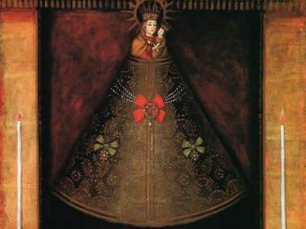 Pintura del siglo XVI que muestra la talla de la Virgen del Pilar