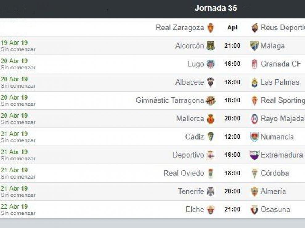 Partidos de la 35ª jornada de Segunda División, a disputar durante los próximos 4 días.