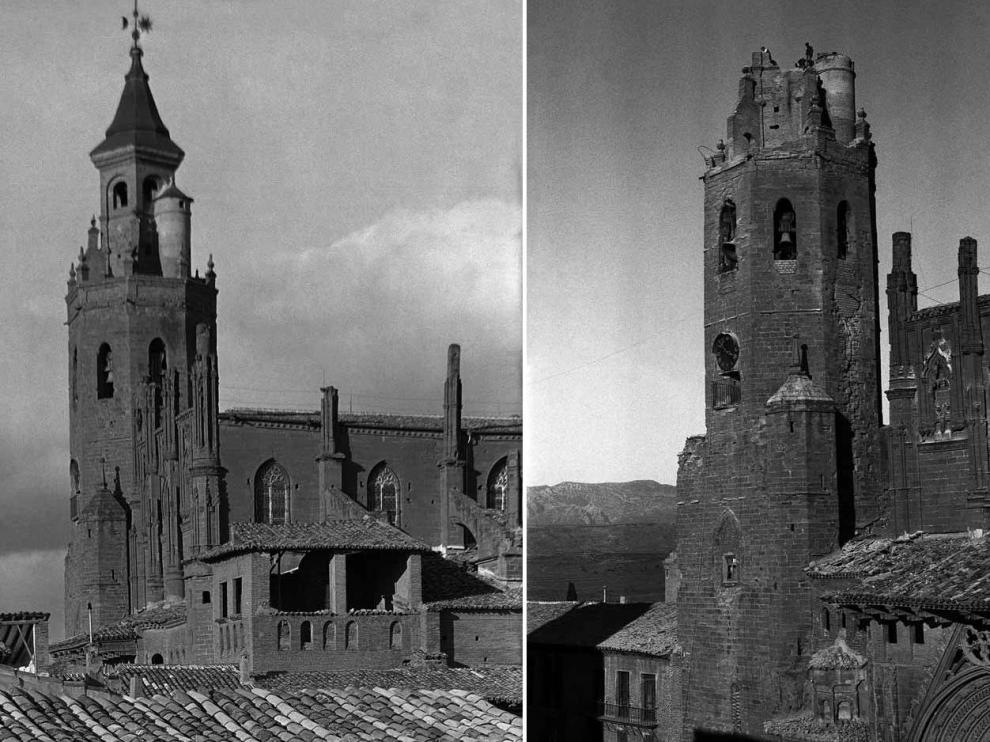 La catedral antes y después del incendio del chapitel.