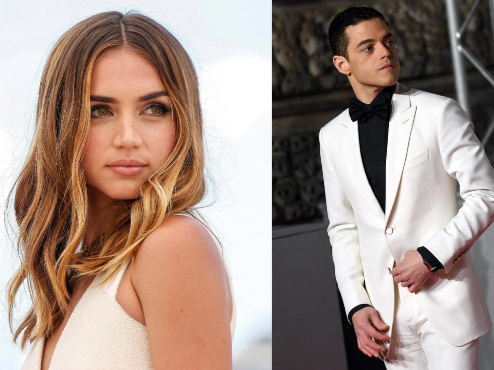 La actriz española Ana de Armas y el oscarizado Rami Malek, en un combo de imágenes.