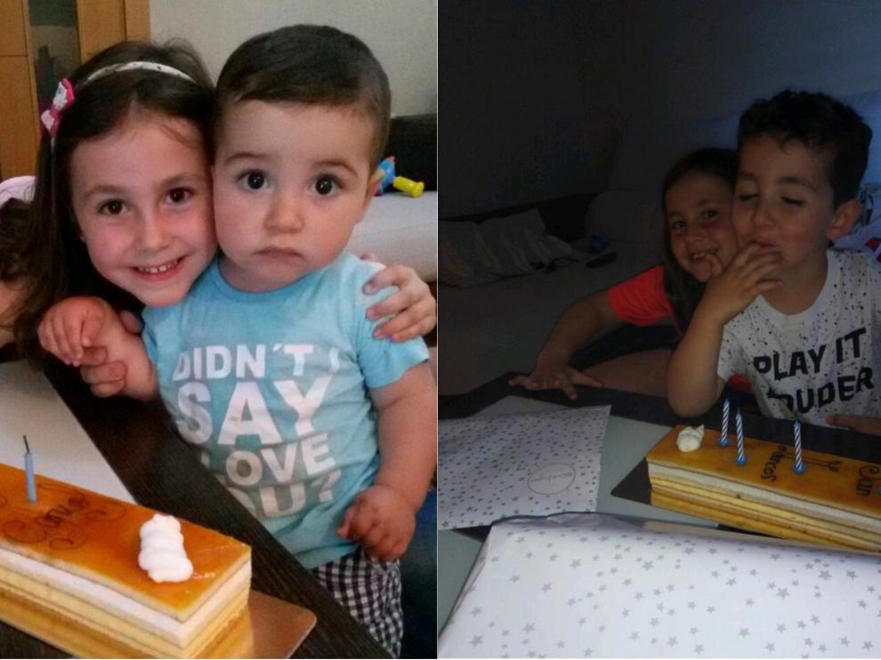 Marcos y su hermana, en el primer y cuarto cumpleaños.