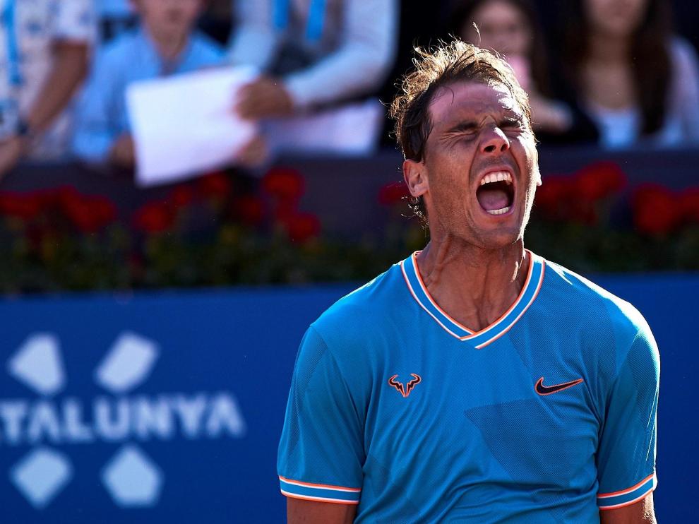 El tenista Rafa Nadal celebra su victoria ante el alemán Han Lennard Stuff tras derrotarle por 7-5, 7-5.