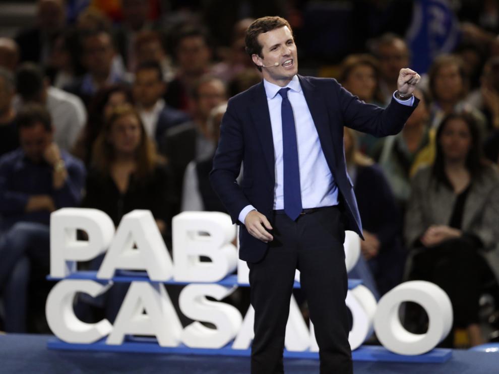 Pablo Casado en el cierre de campaña del PP en Madrid.