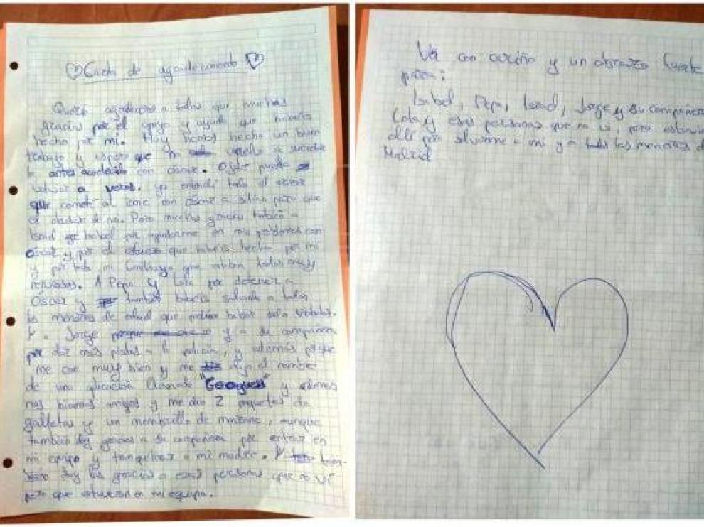 El menor de 15 años escribió una carta para agradecer su labor a la Policía Nacional.