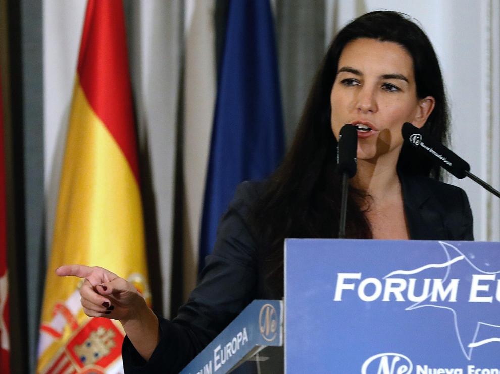 La candidata de Vox a la Comunidad de Madrid durante el desayuno organizado por Nueva Economía Fórum.