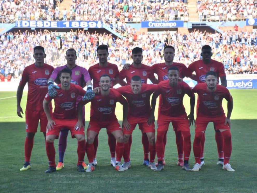 Once inicial del Fuenlabrada FC, este domingo en el Colombino de Huelva, donde han hecho historia ascendiendo por primera vez al fútbol profesional, a la Segunda División.