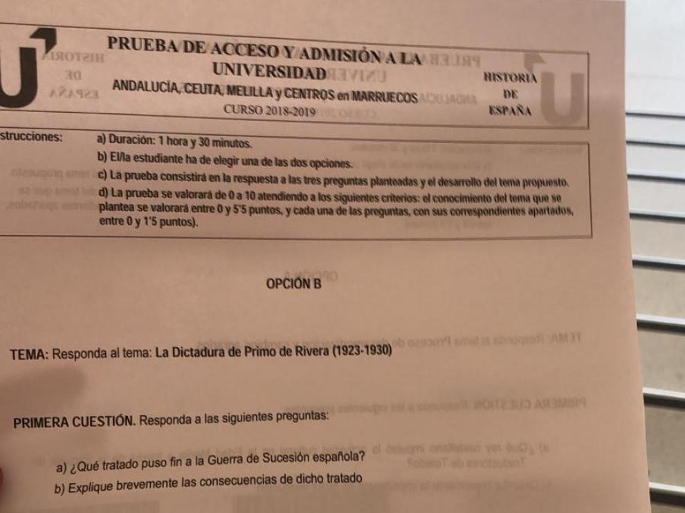 Examen de Historia de selectividad 2019 en Andalucía.