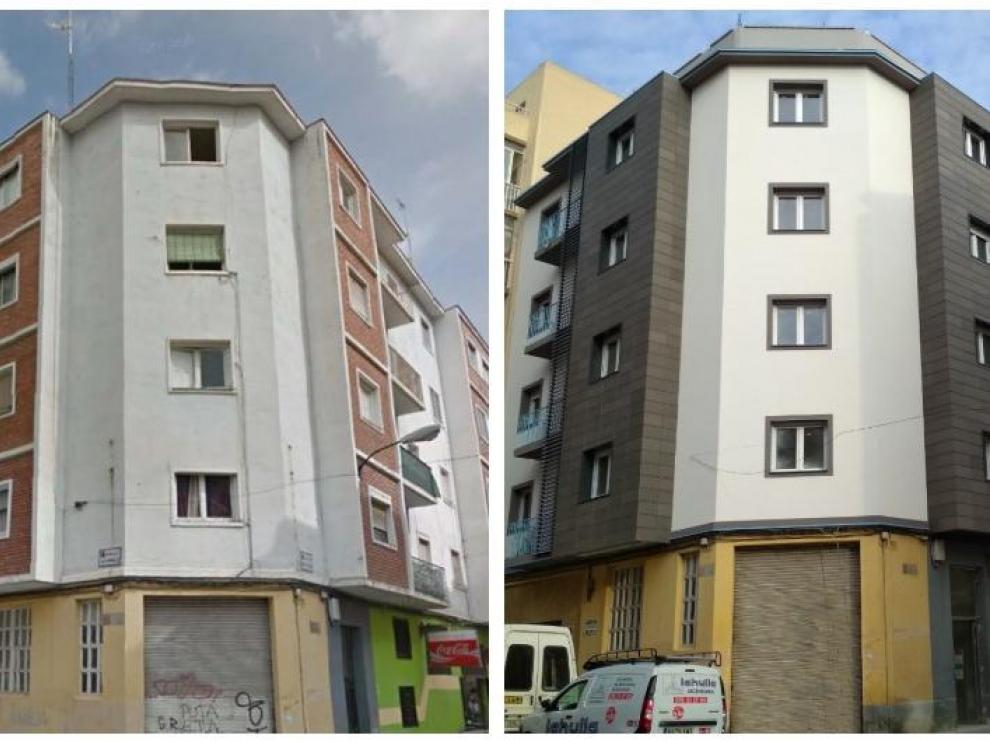 El antes y el después de una rehabiltiación en la calle de Santa Rosa, 14, en el barrio de San José de Zaragoza.