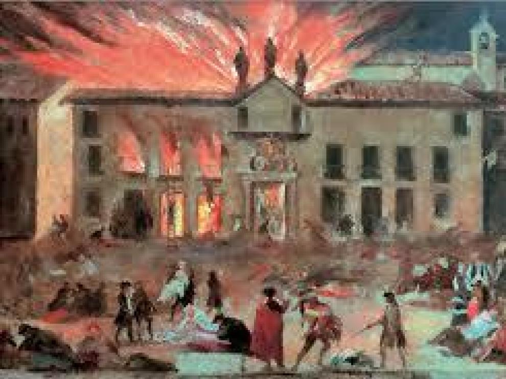 Goya. El Coliseo de Comedias de Zaragoza en llamas.