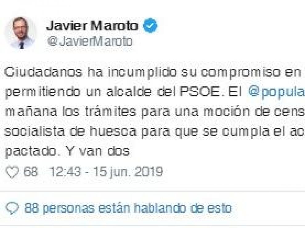 Maroto (PP) anuncia una moción de censura en Huesca por la traición de Cs