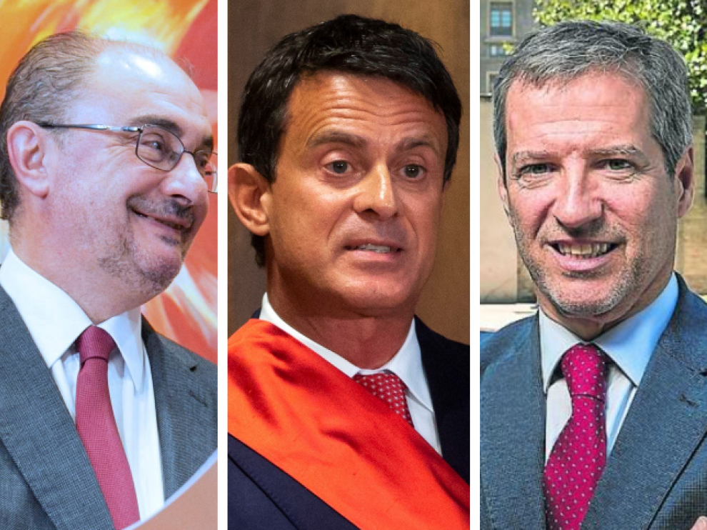 Combo de imágenes de Lambán, Valls y Pérez Calvo