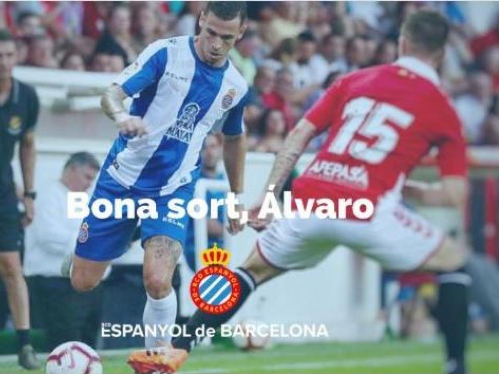 Imagen con la que el RCD Espanyol de Barcelona despide a Álvaro Vázquez en su página web.