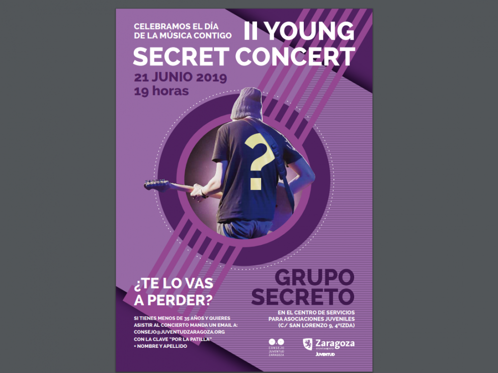 Cartel del II Secret Young Concert que se celebrará en Zaragoza.
