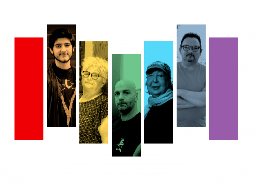 Aiden Saiz, Conchi Arnal, Juan Diego Ramos, Miryam Amaya y Pedro Roger, activistas del colectivo LGTB+
