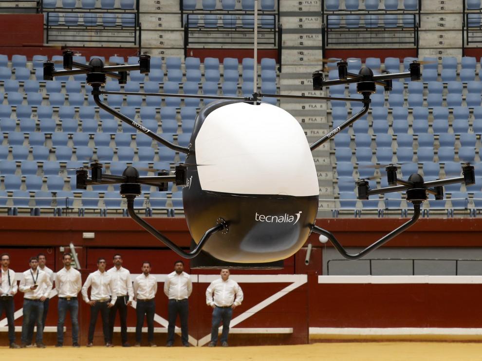 Presentación del primer prototipo de aerotaxi sin conductor de España, en San Sebastián.