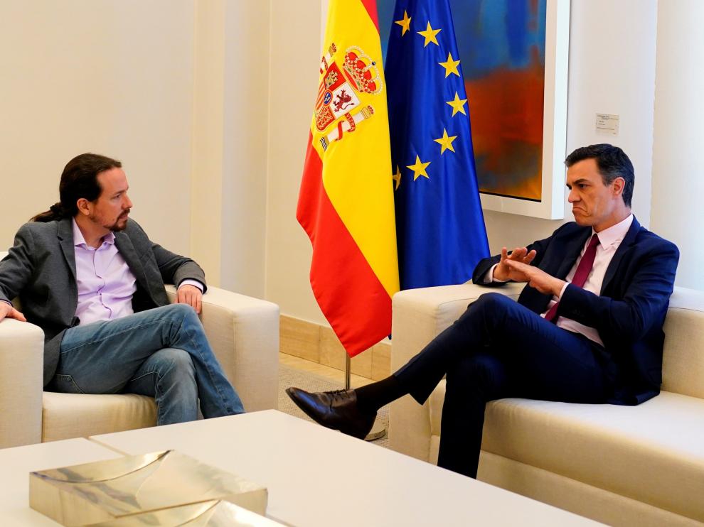 Una de las reuniones entre Pedro Sánchez y Pablo Iglesias.