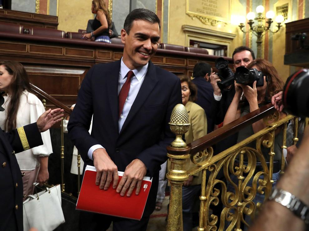 Sánchez, durante la primera jornada de la sesión de investidura.