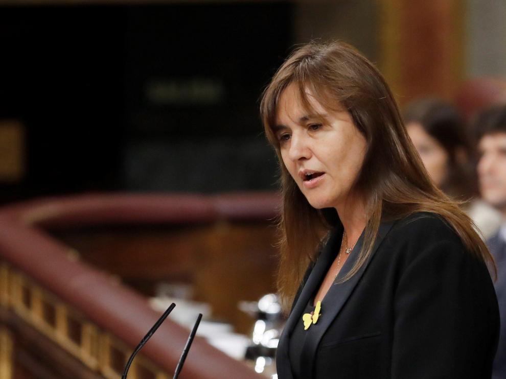 La portavoz de JxCat en el Congreso, Laura Borràs, interviene este martes en el Congreso, durante la segunda jornada del debate del candidato socialista, Pedro Sánchez