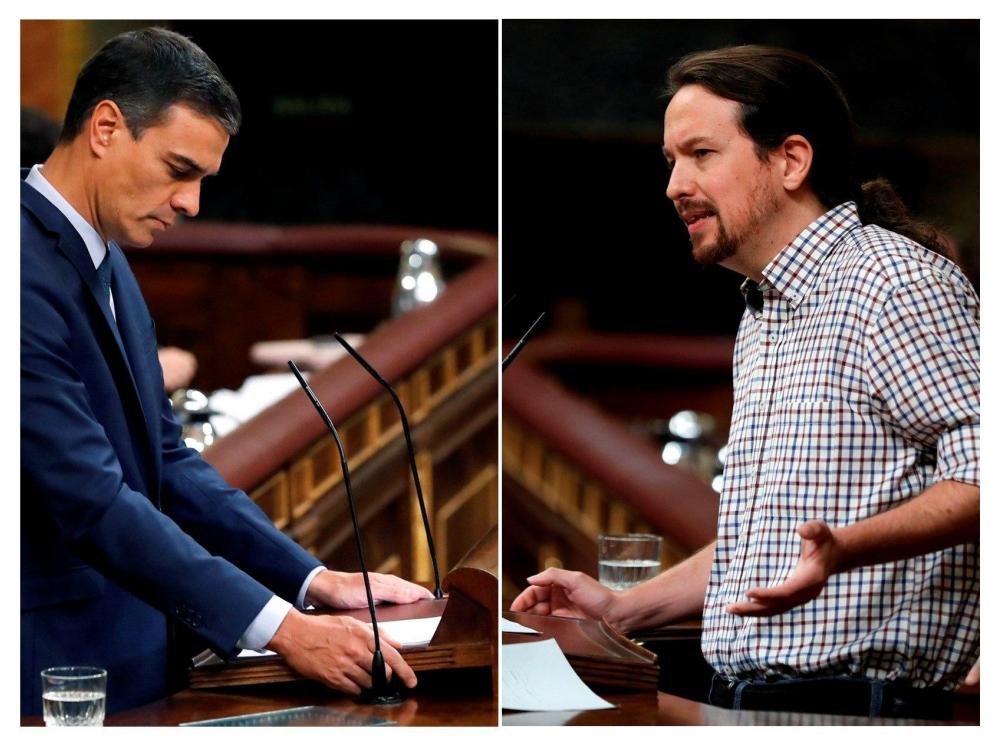 Sánchez e Iglesias durante el segundo debate de investidura.