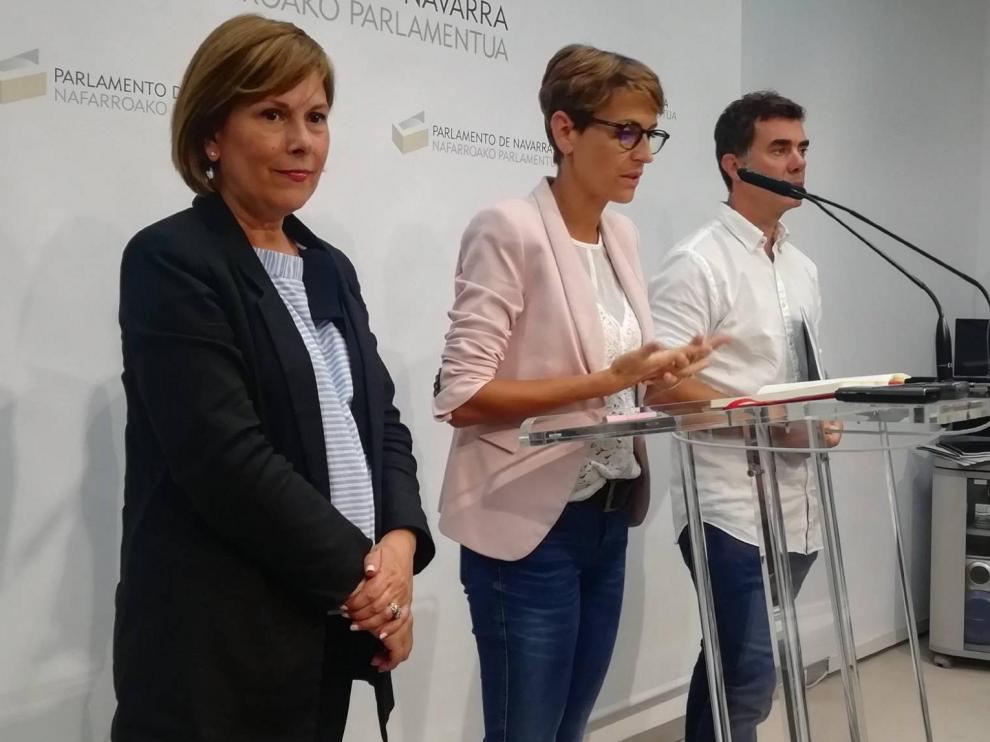 Uxue Barkos, María Chivite y Eduardo Santos explican este viernes el acuerdo en Pamplona para gobernar Navarra