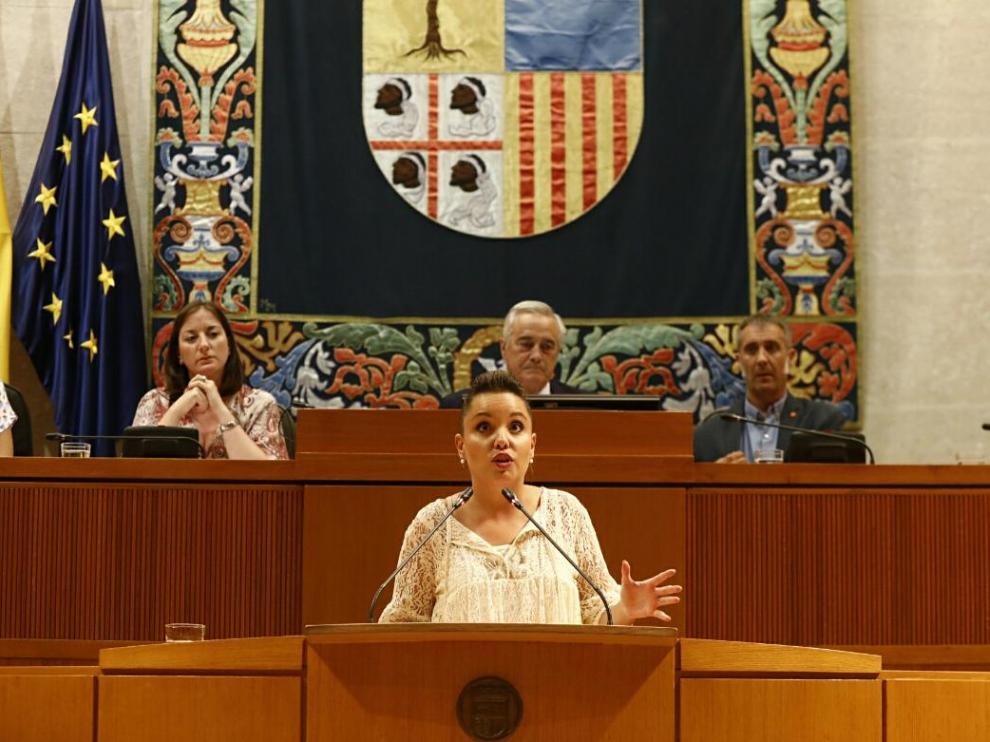 Intervención de Maru Díaz, portavoz de Podemos en las Cortes de Aragón, antes de segunda sesión de investidura de Lambán.