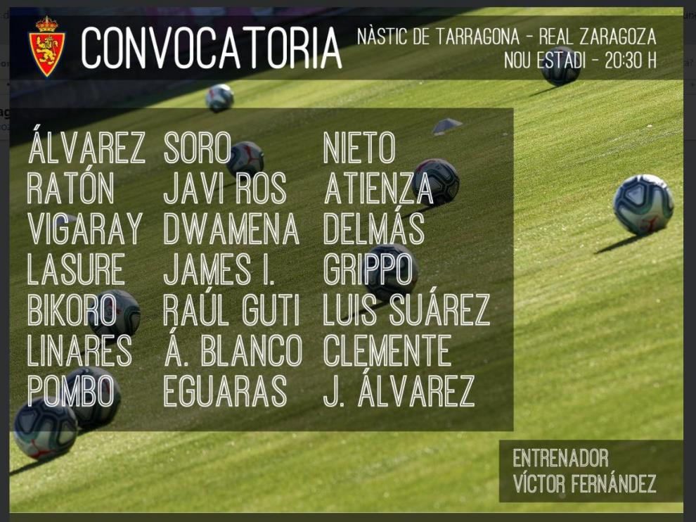 Citación de Víctor Fernández para el amistoso de este sábado por la noche en Tarragona ante el Gimnástic, de Segunda B.