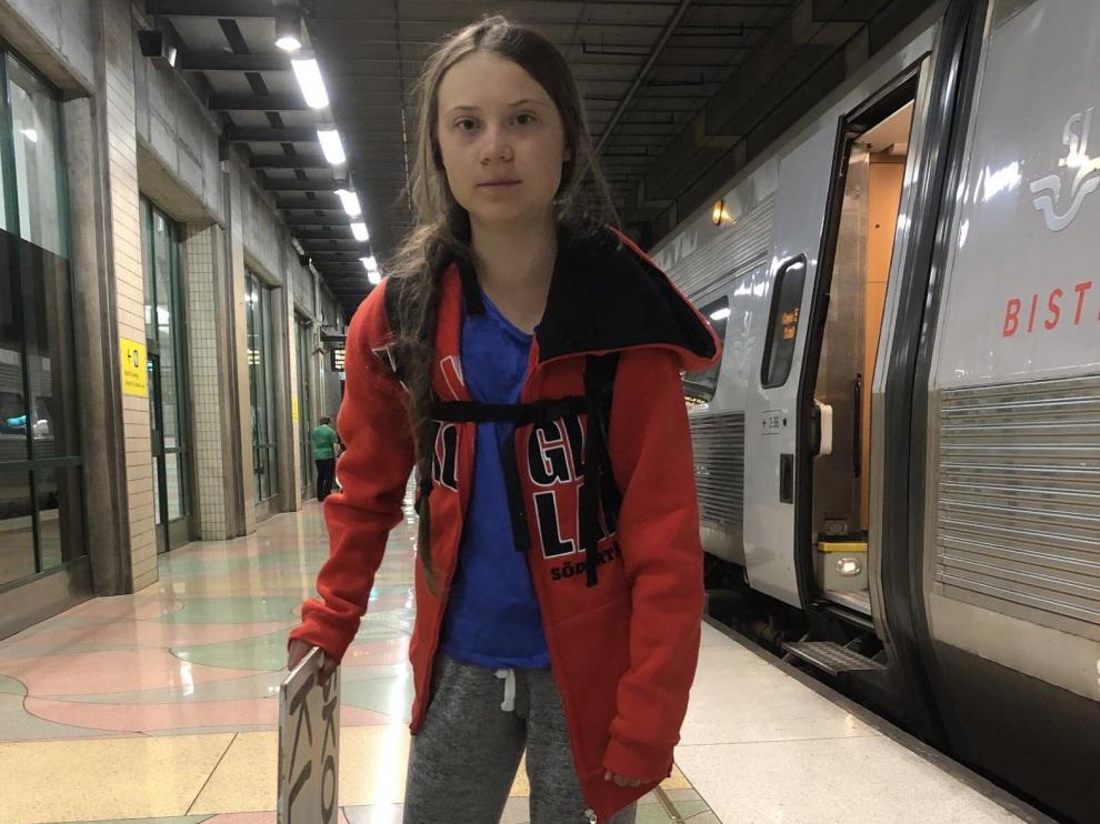 La activista medioambiental sueca Greta Thunberg partió este sábado hacia Ginebra.