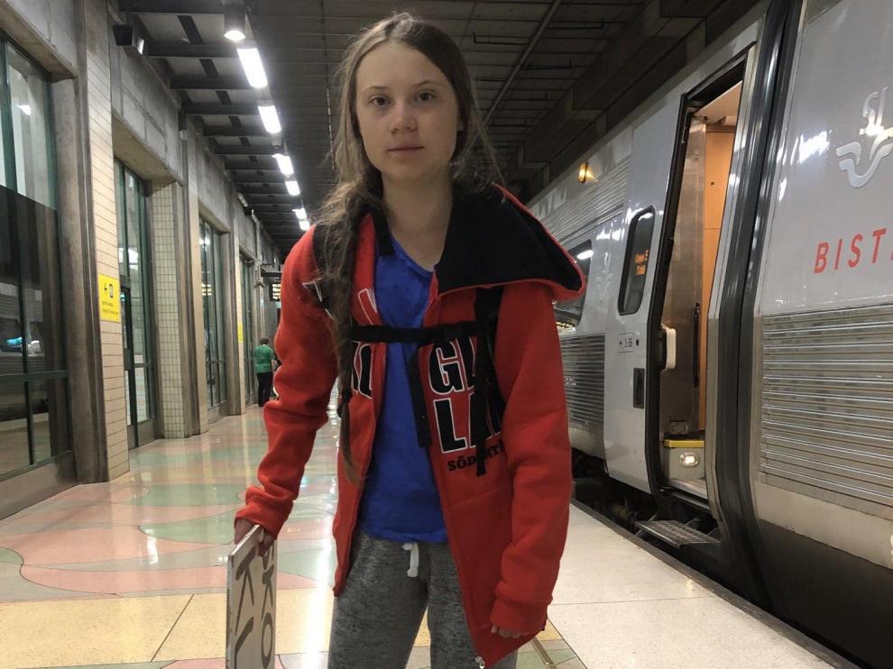 La activista medioambiental sueca Greta Thunberg partió este sábado hacia Ginebra.