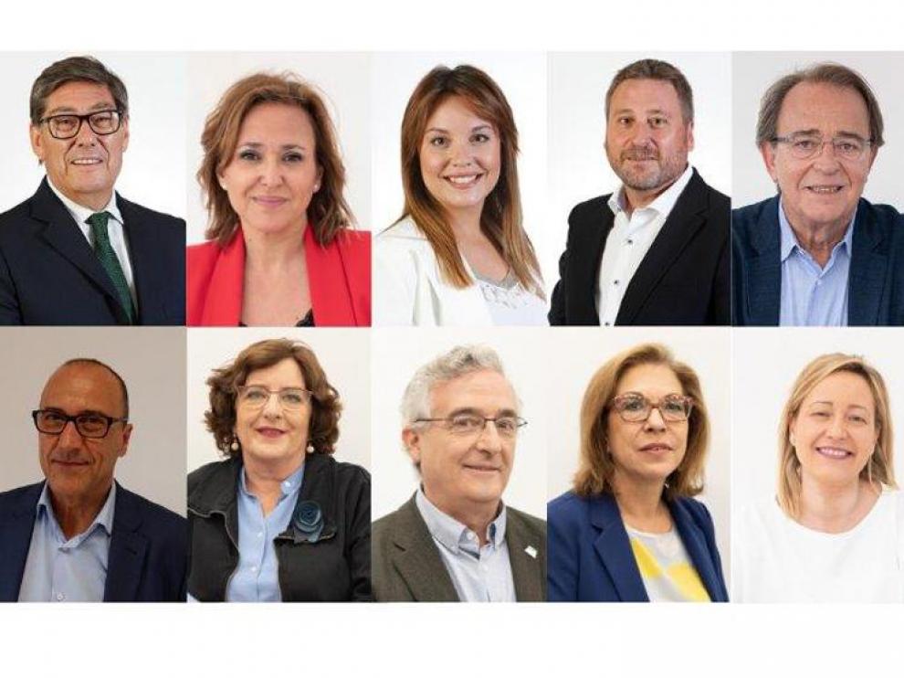 El nuevo Gobierno cuatripartito de Lambán, con Aliaga de vicepresidente y nueve consejeros.