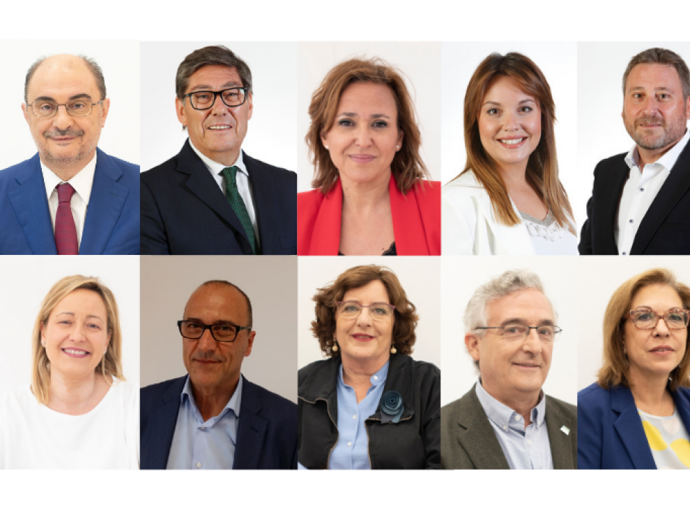 El nuevo Gobierno de Lambán, con Aliaga de vicepresidente y nueve consejeros.