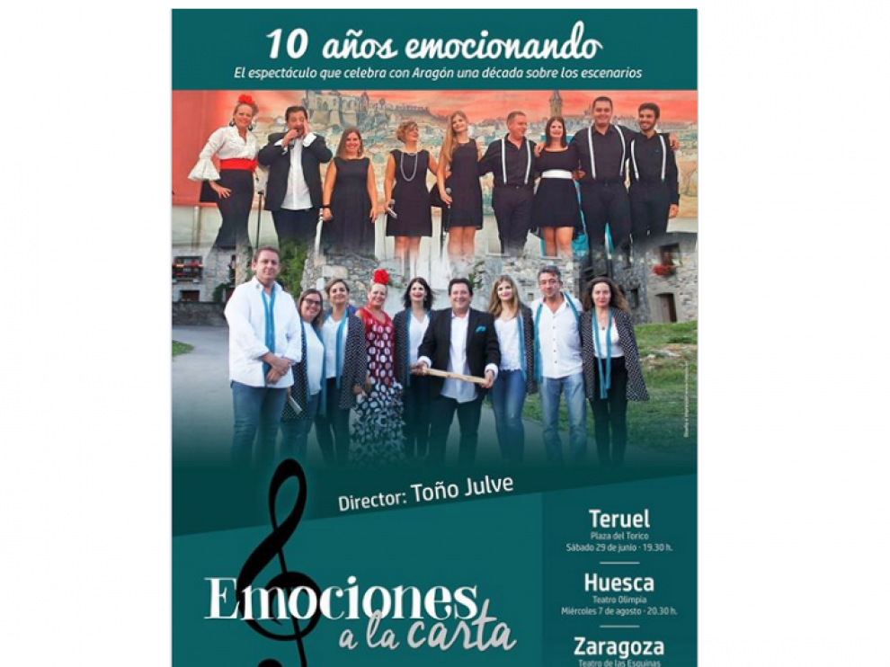 Emociones a la carta actuará este miércoles en Huesca y en noviembre en Zaragoza.