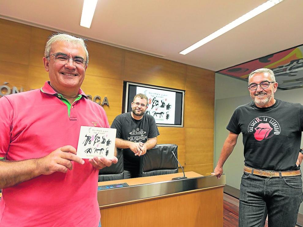 Manuel Domínguez, Francho Sarrablo e Ignacio Pardinilla, ayer en la DPH, donde presentaron su nuevo disco