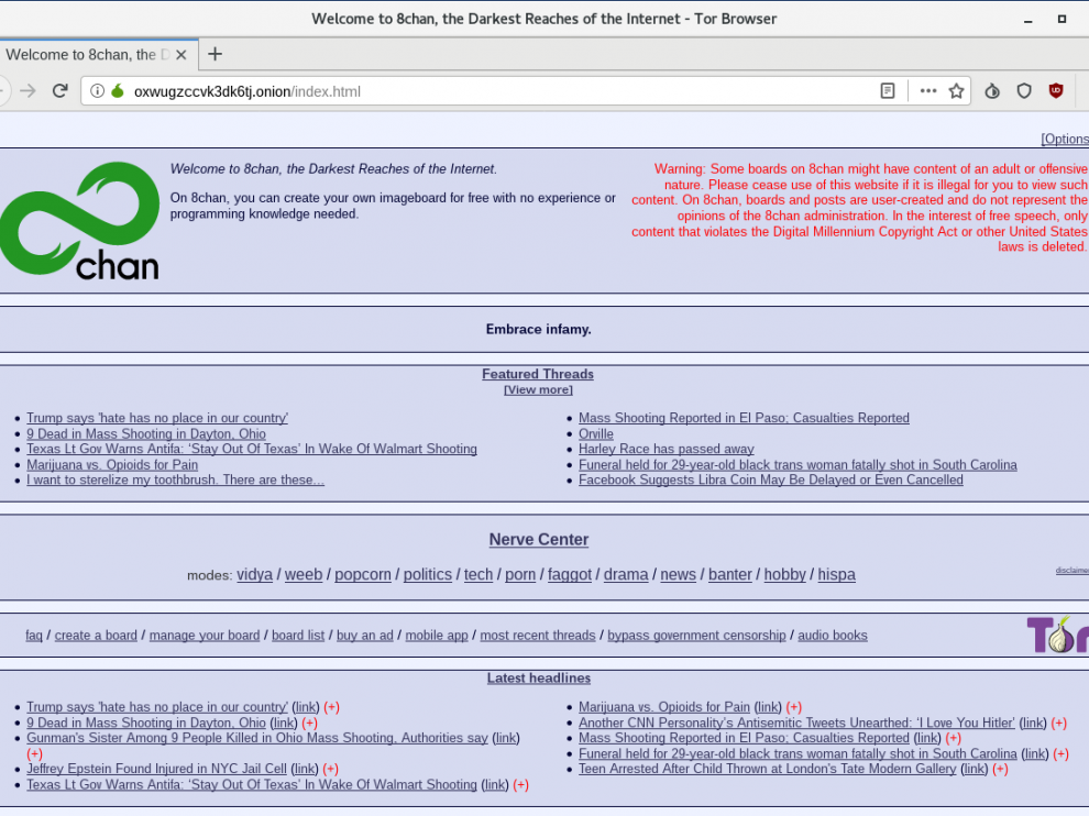 Interfaz de la web 8chan.