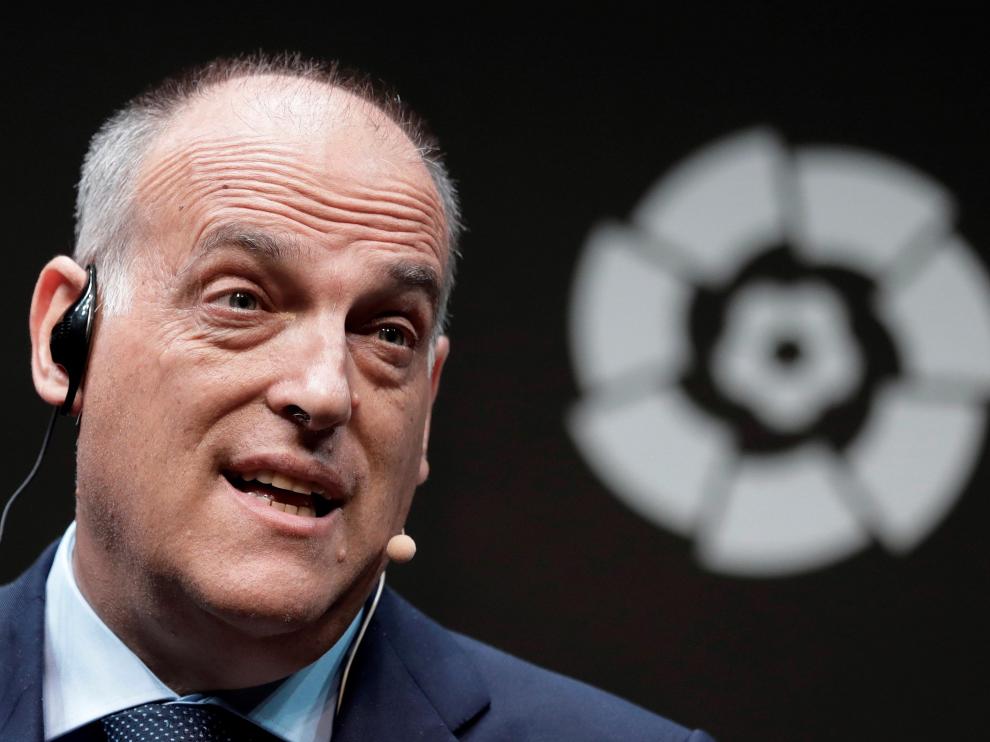 Javier Tebas en la presentación de LaLiga Icons en Tokio, Japón, el pasado 22 de julio.