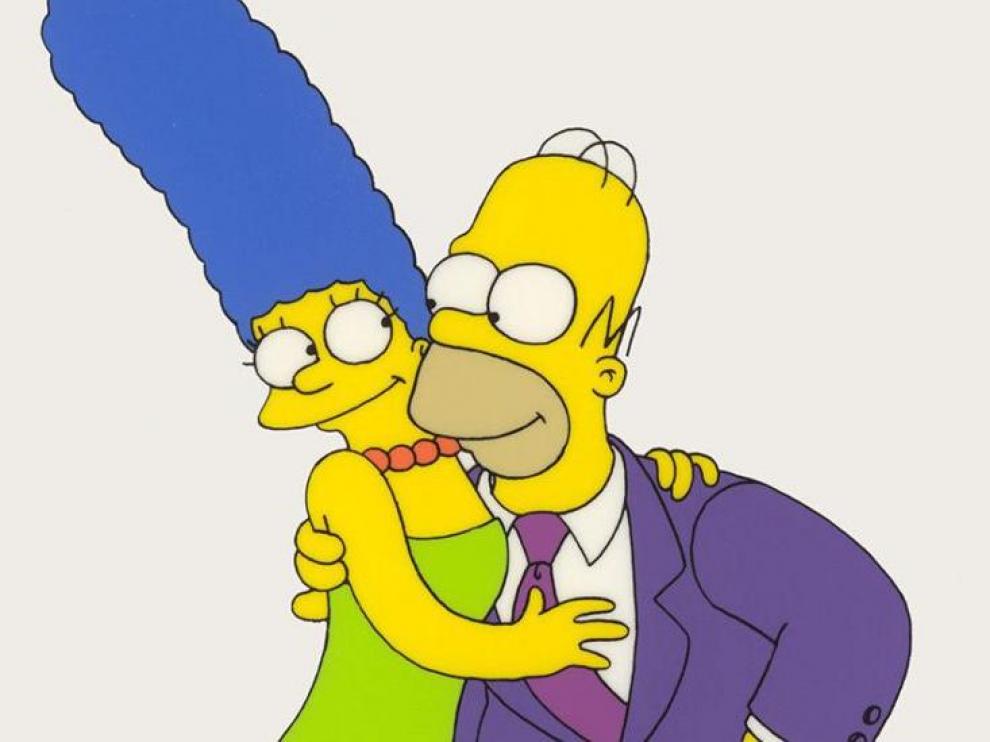 Homer Simpson y su esposa, protagonistas de la serie de animación.