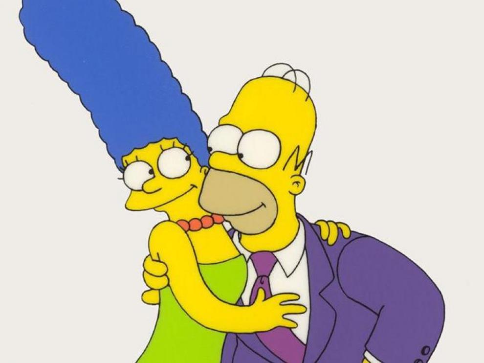Homer Simpson y su esposa, protagonistas de la serie de animación.