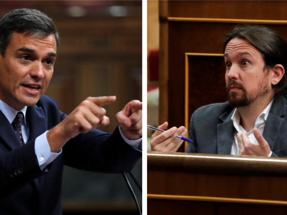 Pedro Sánchez y Pablo Iglesias este miércoles en el Congreso