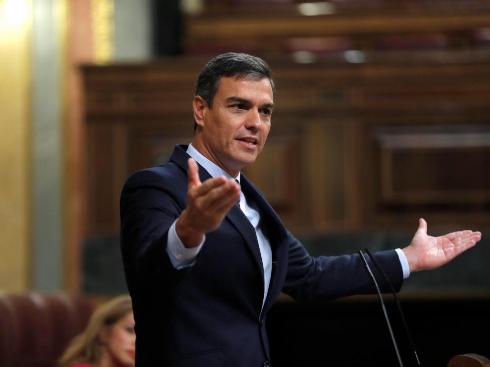 l presidente del Gobierno en funciones, Pedro Sánchez, durante interviene este miércoles en el pleno del Congreso