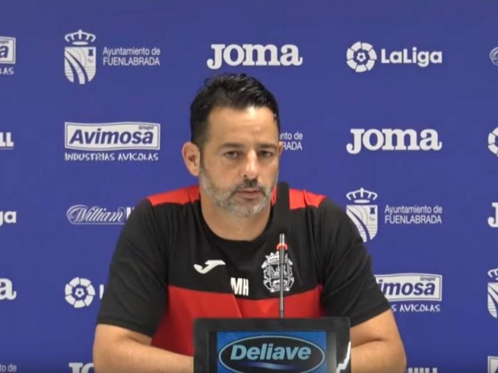 Mere Hermoso, entrenador del Fuenlabrada, este martes en la rueda de prensa.