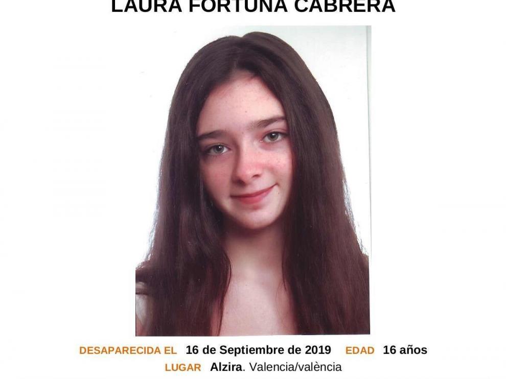 Imagen facilitada por las autoridades de Laura Fortuna Cabrera, la menor de 16 años desaparecida en Alzira (Valencia).